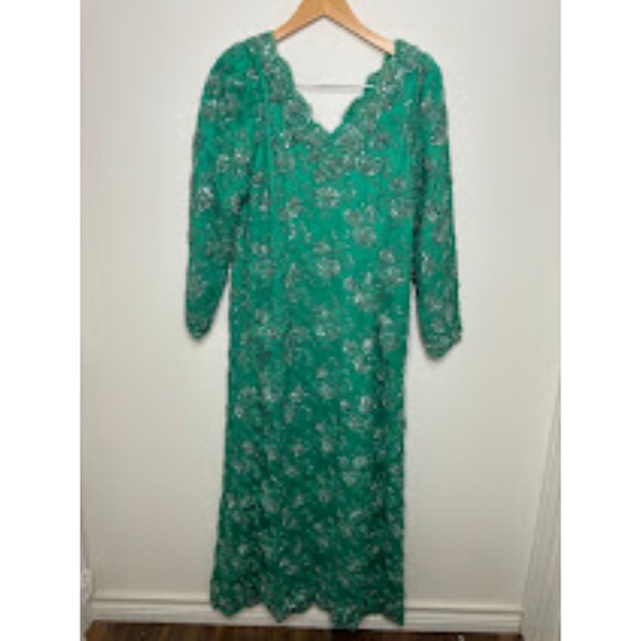 Vintage Fully Beaded Gown Mother of Bride Dress Glam Sequin Regal Green Large - Picture 2 of 7